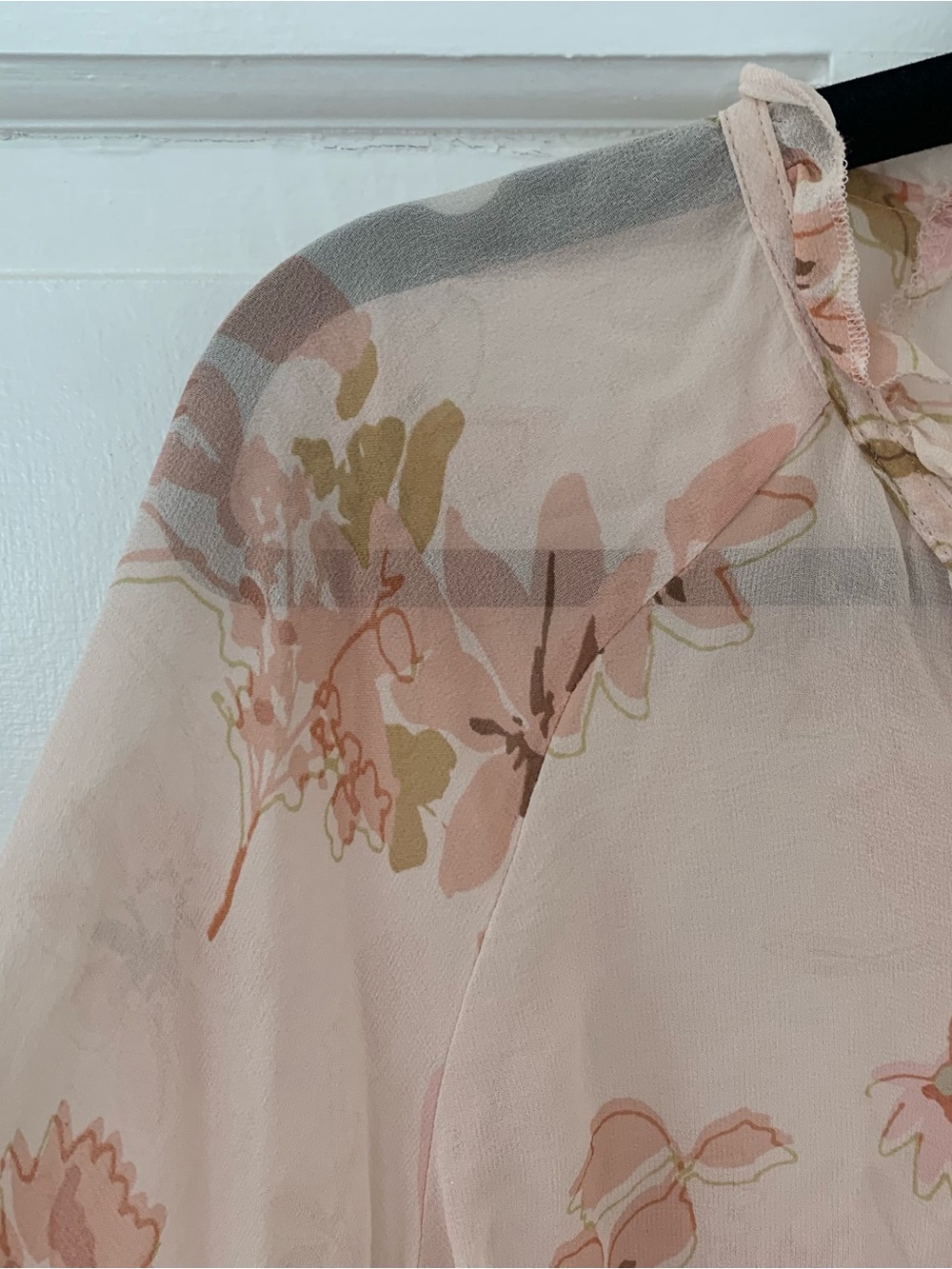 Spartina 449 Silk Floral Button Front Blouse Ruffle Feminine Sheer Size XL - Picture 3 of 10
